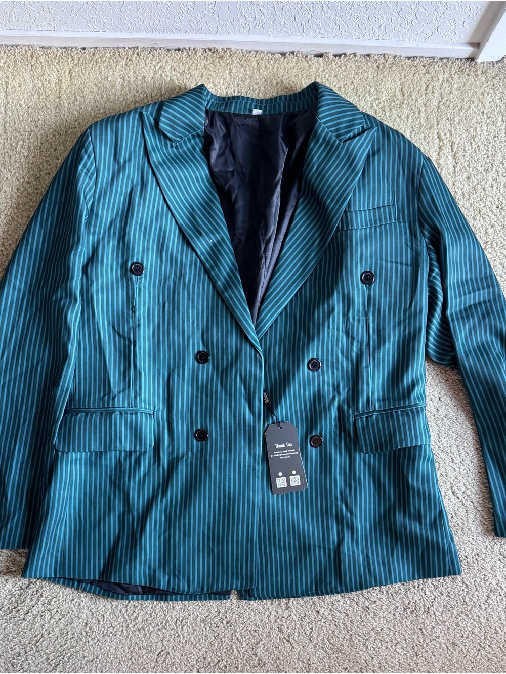 Men's Double-Breasted Green Pinstripe Suit - New with Tags